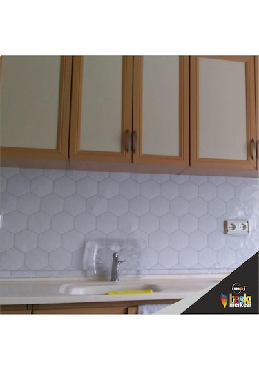 Mutfak Tezgah Arası Kendinden Yapışkanlı Folyo Kaplama Beyaz Fayans Taş Desen 60cmx100cm