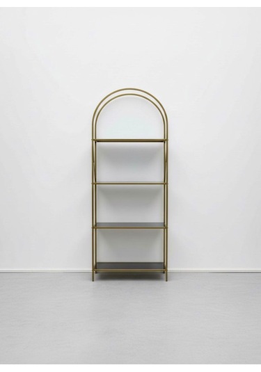 Noble Metal Kitaplık Dekoratif Kemerli 4 Raflı Salon Ve Ofis Rafı 70x180 Cm Altın