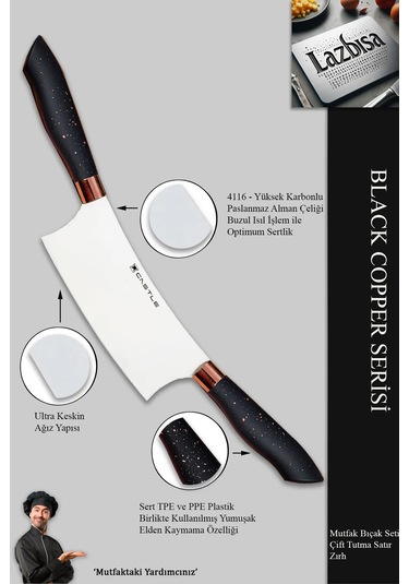 Black Copper Seri Mutfak Bıçak Kıyma Çift Tutma Zırh Mft-745 Siyah