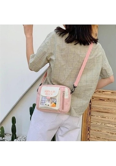 Tongxida Bosphorusboutique Yeni Versiyonu Pembe Omuz Öğrenci Mcrtrade Maç Küçük Kore Kız Kare Kanvas Kadın Fonksiyonlu Çanta Pembe