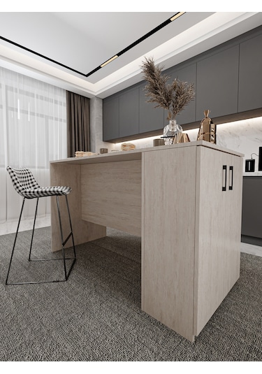 Asra Trend Mutfak Adası MA-04 %100 MDF Dolaplı Yemek ve Bar Masası Sidon