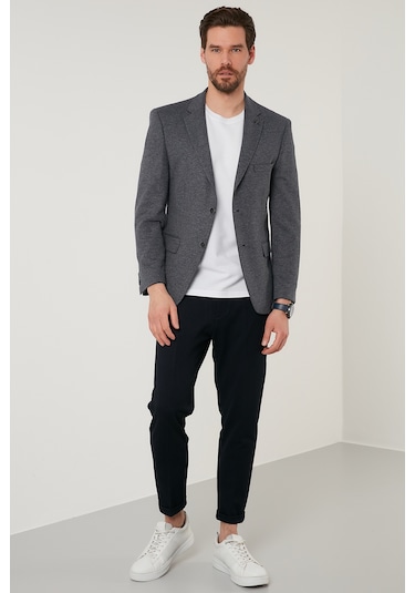 Buratti Slim Fit 6 Drop Çift Yırtmaçlı Blazer Erkek Ceket Savue Koyu Lacivert