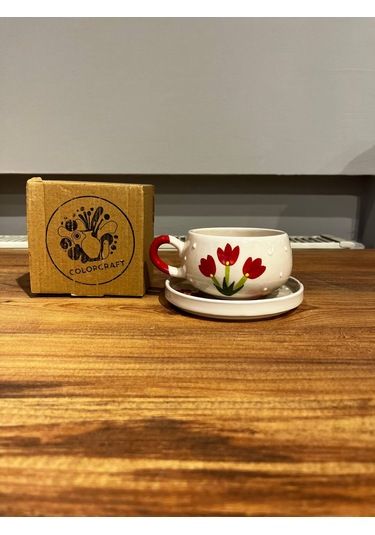 K.çiçek Desenli Tab Seramik Kupa, Mug, Filtre,türk Kahvesi