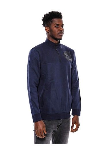 Wessi Lacivert Fermuarlı Baskılı Sweatshirt Lacivert