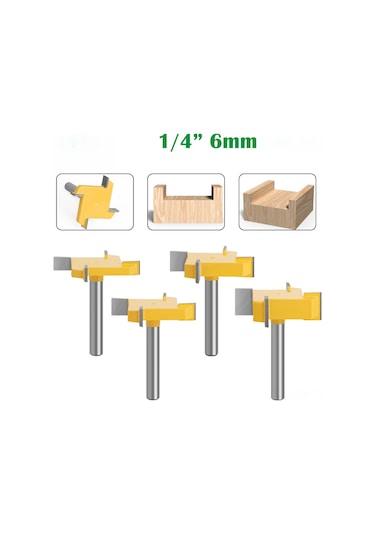 Xiyyadms Ahşap İşleme T Tipi Freze Ucu: 6mm Saplı, 4 Lü Set, Dikdörtgen Kılıçlı, Derin Frezeleme Ve Temizleme İşleri İçin Profesyonel Alet