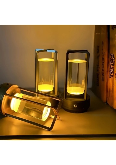 Honeybeeshop Golden 3285 Çok Yönlü Parlaklık Modern Mat Metal Kristal Masa Lambası Dokunmatik Kontrollü Şarj Edilebilir Led Işık Vintage Haç Tasarımı Taşınabilir Enerji Tasarruflu Hediye Ahşap