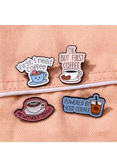 Sevimli Çizgi Film Kahve Emaye Broş Yaratıcı Ingilizce Harfler Kısa Cümleler 3 3 Çok Renkli