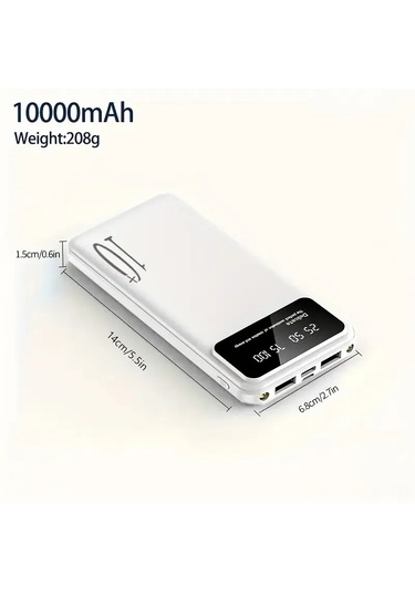 Yaozixa 10000mah Lityum Polimer Batarya 10w Çıkışlı, Abs Kasa, Çoklu Usb Portlu Taşınabilir Şarj Cihazı Beyaz