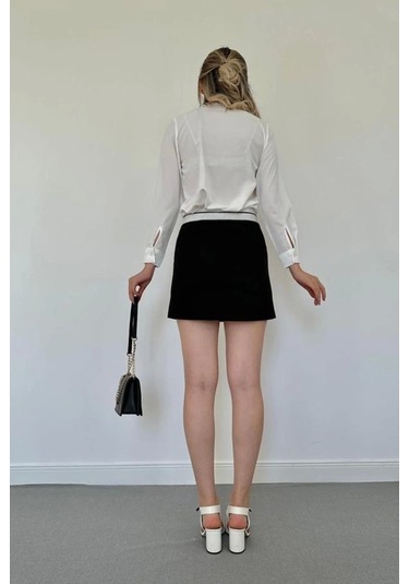 Siyah Kemeri Bilyeli Mini Etek Siyah