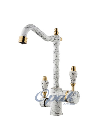 RUSTİK BEYAZ MERMER DESENLİ ARITMA BATARYASI