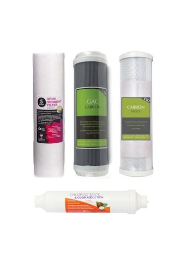 Su Arıtma Filtresi 4 Lü Set 10" İnch 3 Ön Kömür Granül Aktif Karbon Filtre Post Karbon Tatlandırıcı Coconut Filtre Esli