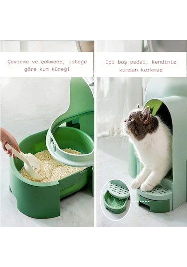 Monozone Star Tüneli Çekmeceli Kedi Tuvaleti + Kürek