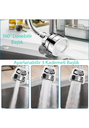 3 Kademeli Tasarruflu Universal Mutfak Musluk Başlığı