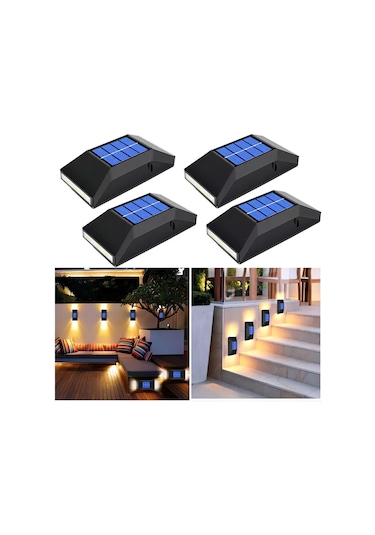 Suofeng Güneş Enerjili 6 Led Duvar Lambası, Islak Ortamlara Uygun, Bahçe Ve Avlu Işığı, Sıcak Beyaz Işık, 4 Adet Sıcak