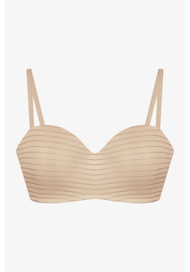 2'li Paket - Kadın Dolgusuz Transparan Çizgili Toparlayıcı Straplez Sütyen Siyah - Ten