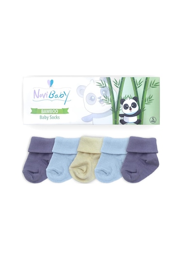 Novibaby 5'li Bambu Yenidoğan Bebek Çorabı I Rainy I 0-6 ay "Karışık Renkli"