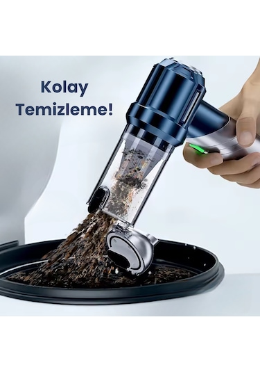 Yeni 16000pa Güçlü Portatif Vakumlu Ve Üflemeli Katlanabilir Araç Içi Süpürge Pro Hl-133 Mavi