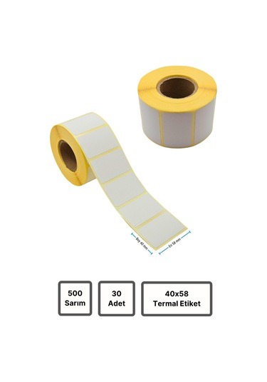 Terazi Etiketi 30 Adet Rulo Termal Etiket 40x58 Mm 500 Sarım Barkod Etiket 1