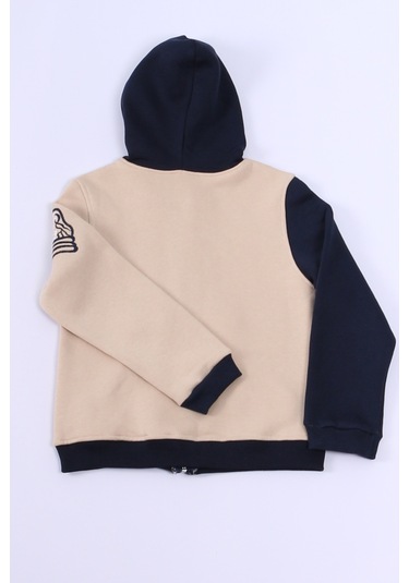 Erkek Çocuk 3 İplik Kolej Ceket Fermuarlı Cepli Desenli E6 Bej