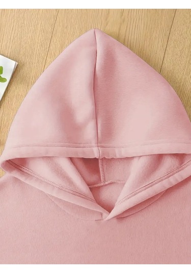 Kışlık Kapüşonlu Sweatshirt, Çocuk Ayıcık Baskılı Pembe