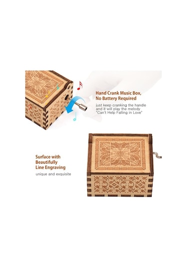 Ulzyvf El Yapımı Ahşap Müzik Kutusu - Romantik Melodili Hediye - Can't Help Falling In Love Ahşap Rengi