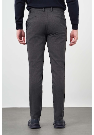 Koyu Antrasit Düz Gabardin Pamuklu Yan Cep Slim Fit Casual Pantolon 1003245162 Koyu Antrasit
