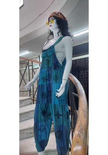 Hint Otantik Yıkamalı Taşlanmış Turkuaz Şalvar Tulum Çok Renkli