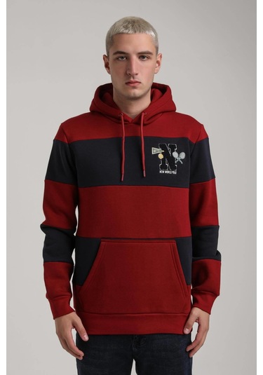 Kapüşonlu Bordo Slim Fit Full-zip Sweatshirt 24fwm64077 Bordo