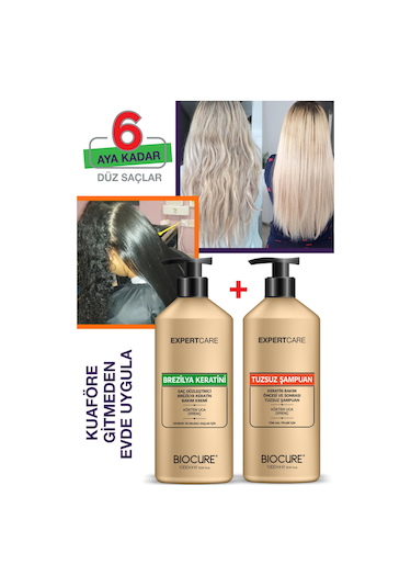 Biocure Saç Düzleştirici Brezilya Keratini 1 L + Tuzsuz Arındırıcı Şampuan 1 L