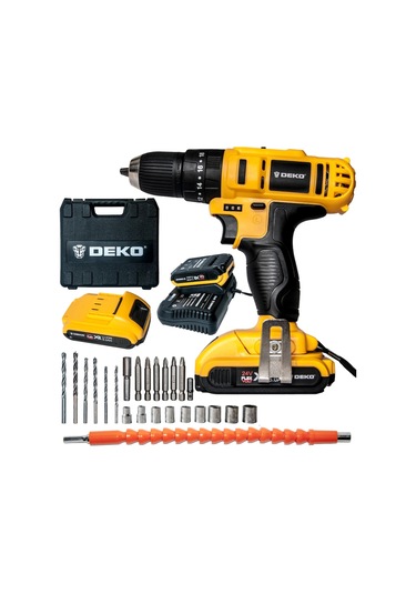 Deko 24V 5 Ah Li-ion Çift Akülü Darbeli Vidalama Sarı + Parça Setli