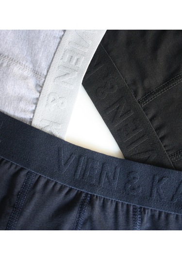 Erkek 3 Pamuklu Likralı Siyah Gri Lacivert Boxer 3 Atlet Takım Gri