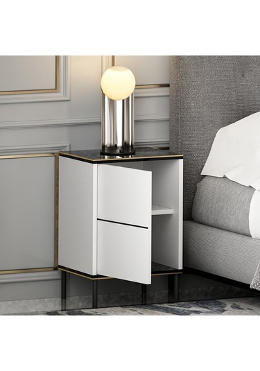 İmaj Komodin Traverten/gold - Beyaz Beyaz