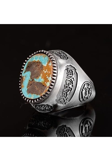 Gerçek Doğal Arizona Turkuaz Taş Yüzük, Erkek Yüzüğü, 925 Ayar Gümüş Yüzük Gümüş