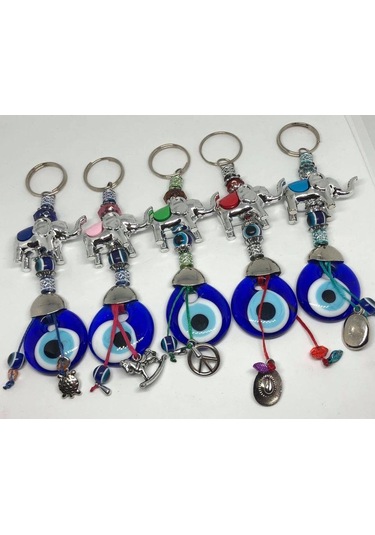 Nazar Boncuklu Anahtarlık - Renkli Fil Ve Nazar Boncuklu Anahtarlık