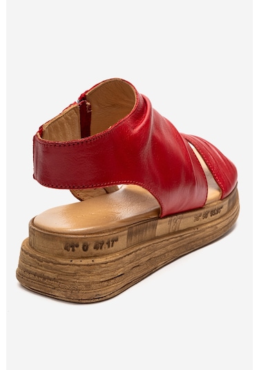Luvishoes Lunas Kırmızı Hakiki Deri Yandan Fermuarlı Kadın Sandalet Kırmızı