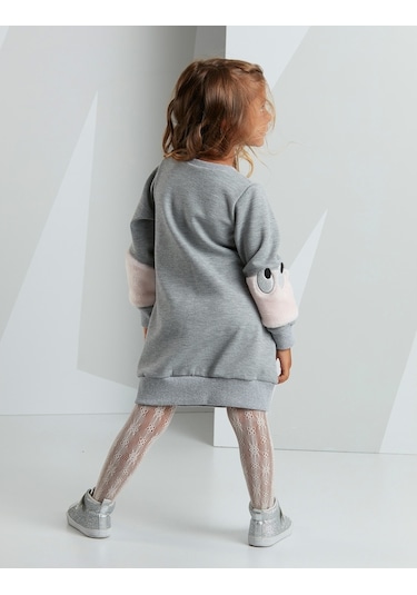 Denokids Mushi Peluş Kollu Kız Elbise Çok Renkli