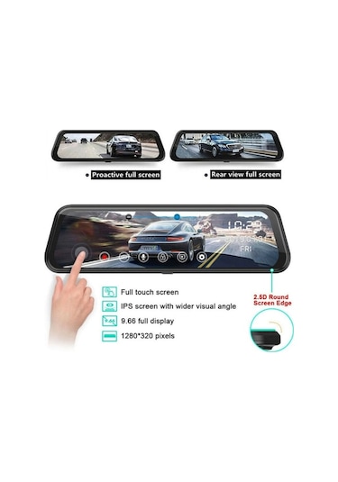 Gebibd 10 Hd 1080p Çift Lens Araç İçi Kamera, Gece Görüşü, Ön Ve Arka Ters Kamera