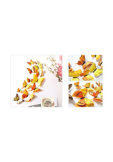 Tenfowee 12 Adet Çift Katlı 3d Pvc Kelebek Duvar Sticker, Mıknatıslı Dekoratif Ev Bahçe Park Dekoru, Renkli Desenler, Kolay Uygulama Sarı