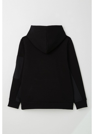 Breeze Erkek Çocuk Sweatshirt Armalı Kolu Cepli Fermuarlı 9-14 Yaş, Siyah Siyah