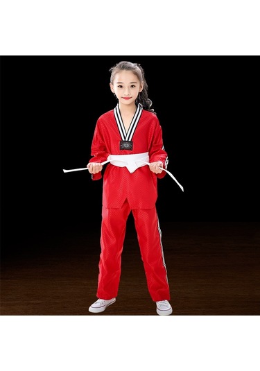 Sones Çocuk Yetişkin Pamuklu Erkek Ve Kadın Tekvando Giyim Eğitim Üniformaları Artı Bar Kırmızı