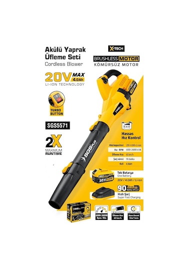 Sgs 5571 Akülü Yaprak Üfleme 20V1 4Ah Kömürsüz Motor