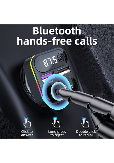 C37 Araba Qc3.0 20w Hızlı Şarj Cihazı Led Arkadan Aydınlatmalı Atmosfer Işığı Mp3 Çalar Bluetooth Fm Verici