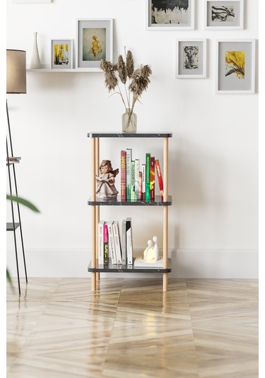 3 Raflı Ahşap Kitaplık Raf Ahşap Gazetelik Ayakkabılık -siyah