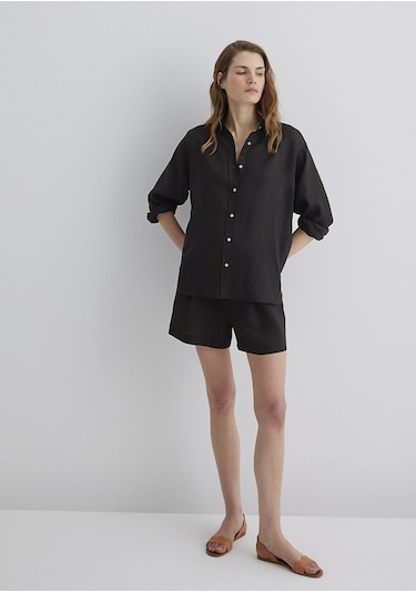 Mavi - Siyah Keten Gömlek 1210747-900 Siyah