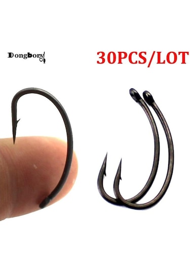 30 Adet Kaplamalı Sazan Balıkçılık Kancaları Yüksek Karbonlu Çelik Olta Mat Siyah Dikenli Eğri Sap Tutucu Tarzı Keskin Sazan Kancaları 2