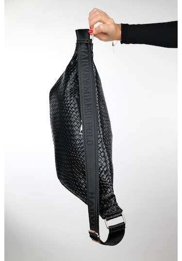 Luvishoes Venta Siyah Örgü Kadın Büyük Bel Çantası Siyah