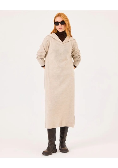 Scl Uzun Kollu Midi Boy Triko Kadın Elbise 10002421711008 Bej