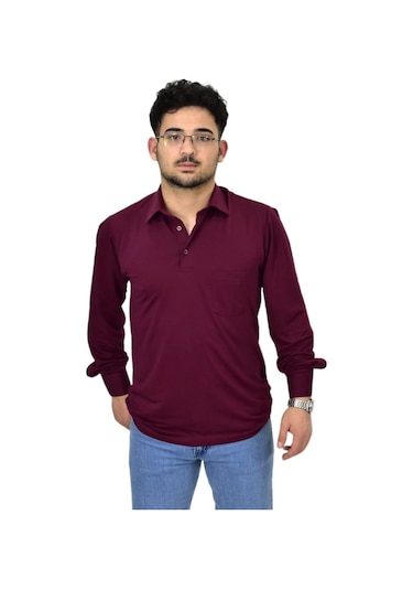 Erkek Gömlek Yaka Uzunkol Tişört T6063 Bgl-st04542 Bordo