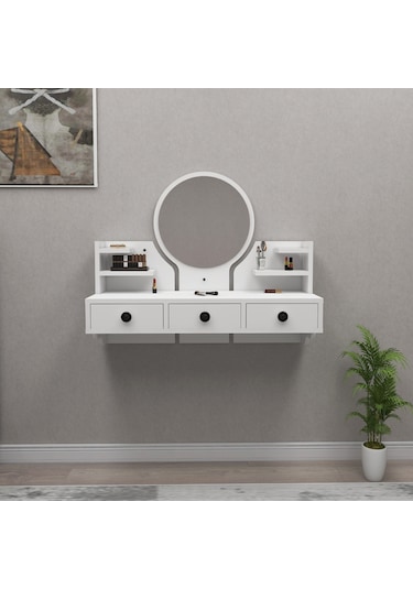 Arnetti Polina Makyaj Masası Aynalı Duvara Monte Beyaz