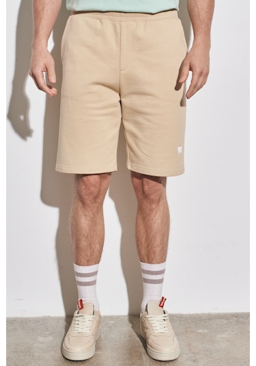 Regular Fit Normal Kesim %100 Pamuk Lastikli Bel Bej Sweat Şort W231354614 Bej